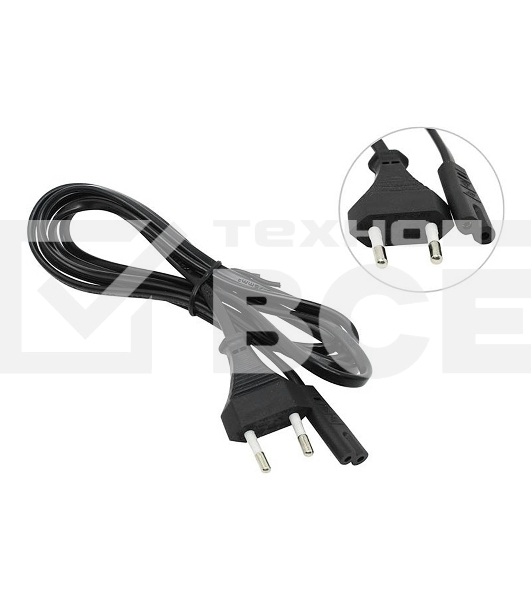 Кабель сетевой для блоков питания двухпиновый 1.2м (0,75mm) черный