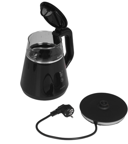 Чайник Centek CT-0019, 1100 Вт, стекло, черный и серебристый