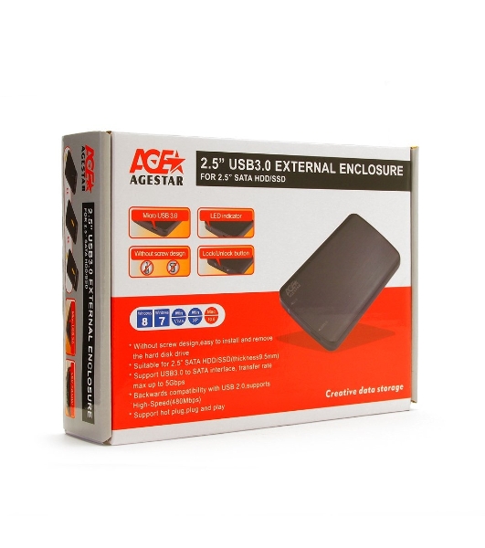 Внешний корпус для HDD/SSD AgeStar 3UB2A12 SATA пластик/алюминий черный 2.5'