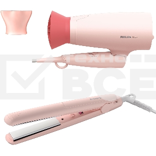 Прибор для укладки волос Philips набор фен + выпрямитель. Цвет розовый