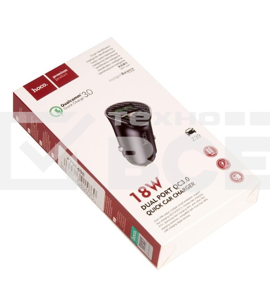 Авто ЗУ/ QC 3.0/ 2 USB/ HOCO HC-35027 Z39/ Выход: 5V_9V_12V, 18W/ черный