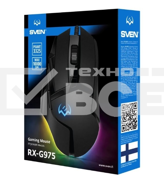 Мышь проводная SVEN RX-G975 черный, 10000 dpi, USB, кнопки - 10