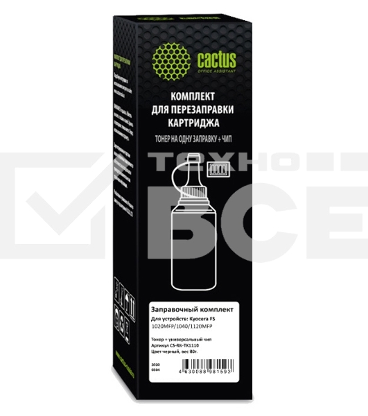 Тонер Cactus CS-RK-TK1110 черный флакон 80гр. (в компл.:чип) для принтера Kyocera FS-1020/1040/1120