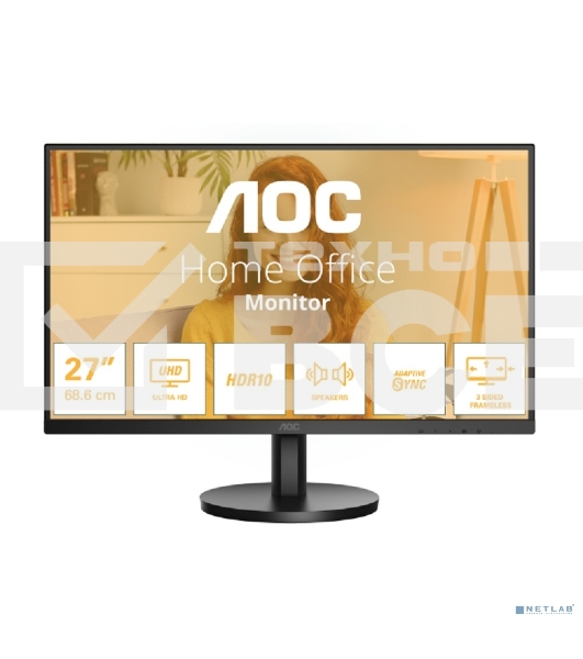 Монитор 27' AOC U27B3A IPS 3840x2160, 60 Гц, 4 мс, 16:9, 350 кд/м², 1xDP, 2xHDMI, 1000:1, черный