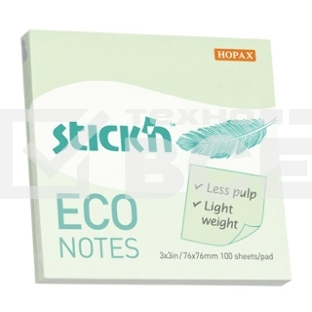 Блок самоклеящийся бумажный Stick`n ECO 21748 76x76мм 100лист. 60г/м2 пастель зеленый