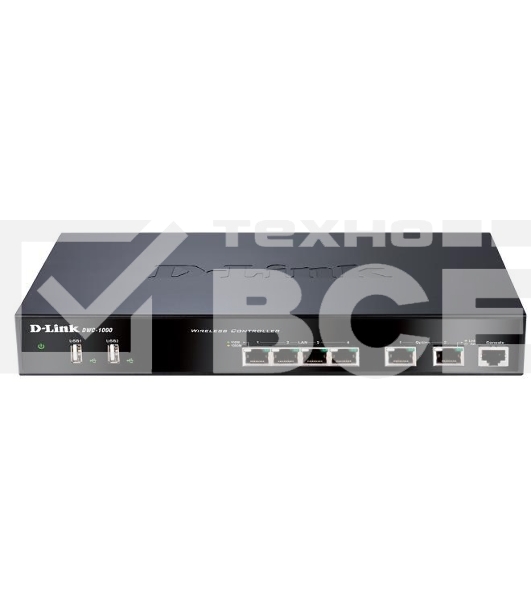 Коммутатор D-Link DWC-1000/C1A, Wireless Controller 2 10/100/1000 BASE-T Gigabit Ethernet Option Ports, 4 10/100/1000 BASE-TGigabit Ethernet LAN Ports 2 USB 2.0 Ports, 1 RJ-45 External Console port Compatible