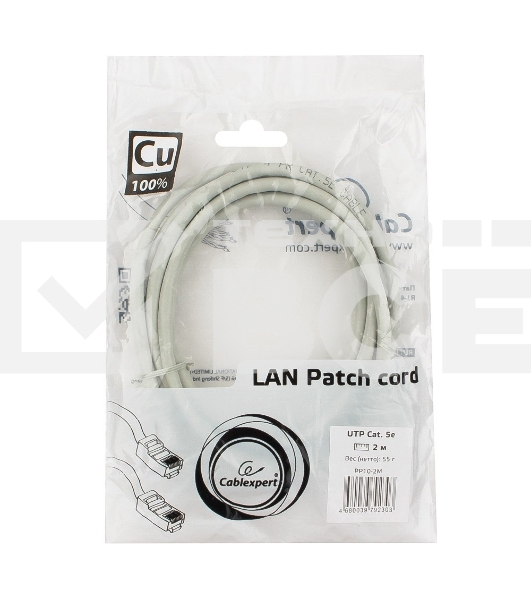 Патч-корд медный UTP Cablexpert  PP10-2M кат.5e, 2м, литой, многожильный (серый)