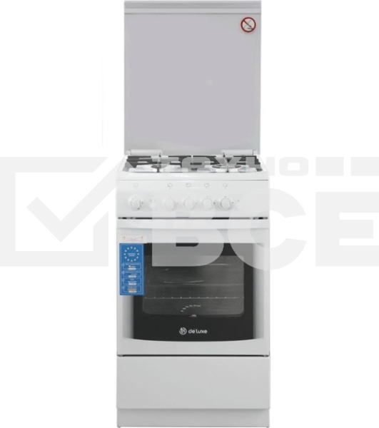 Плита Газовая De Luxe 506040.14г (кр) ЧР белый (стеклянная крышка) реш.чугун