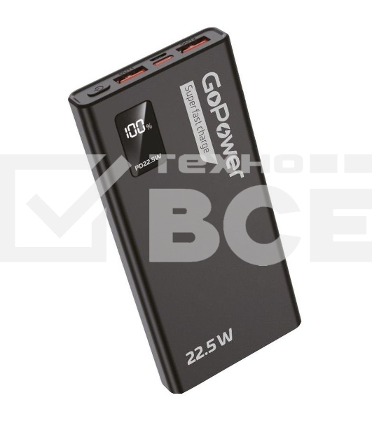 Внешний аккумулятор/ Внешний аккумулятор GoPower PB03-20 20000mAh 3.0A 22.5W 2USB/Type-C черный (1/50)