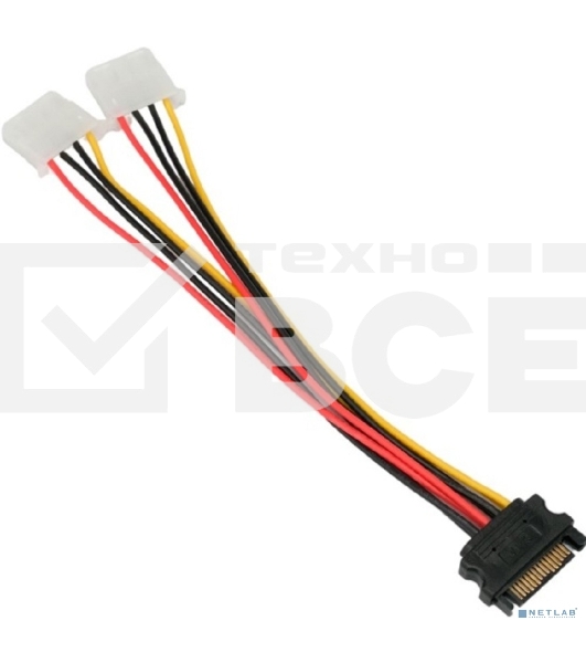 Кабель питания SATA Cablexpert CC-SATA-2MOLEX-20CM, Sata 15pin/2x Molex 4pin, 20 см, пакет