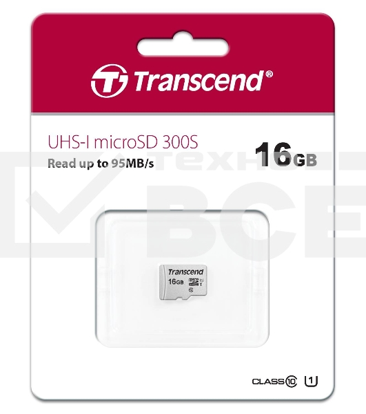 Флеш карта microSD 16GB Transcend microSDHC Class 10 UHS-1 U1, (без адаптера), TLC
