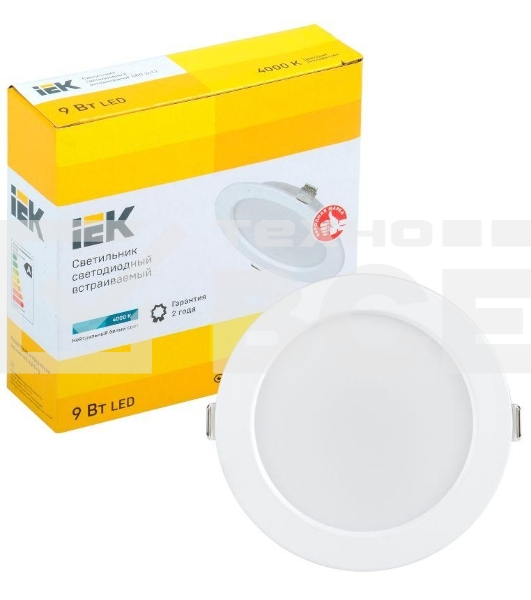 Светильник светодиодный Iek LDVO0-1612-09-4000-K01 ДВО 1612 белый круг 9Вт 4000К IP20 пластик. корпус, диам 118 мм