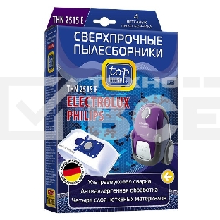 Пылесборники Top House THN 2515 E сверхпр неткан 4шт д/пыл ELECTROLUX,PHILIPS