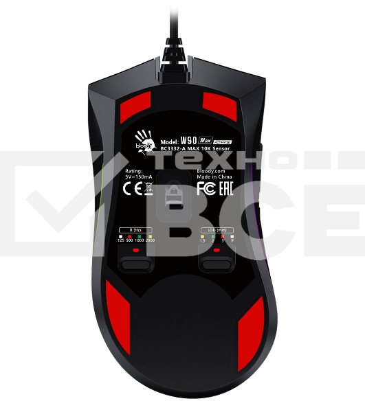 Мышь проводная A4Tech Bloody W90 Max черный, 10000 dpi, USB, кнопки - 10