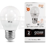 Светодиодная лампа LED GAUSS 53218 Elementary Шар 8W E27 520lm 3000K 1/10/100 0, фото2