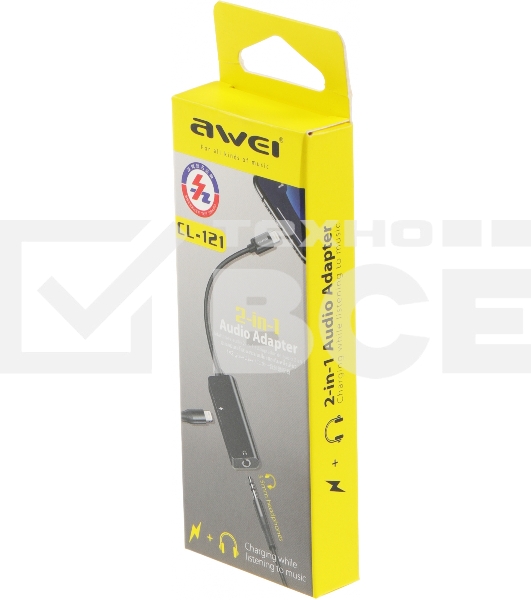 Переходник аудио Premier AWEI lightning/Jack 3.5 (f) 0.1м. черный