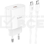 Блок питания (сетевой адаптер) HOCO C94A Metro 1xUSB-C с кабелем Type-C-Type-C, 3.0A, 20W, белый, фото2