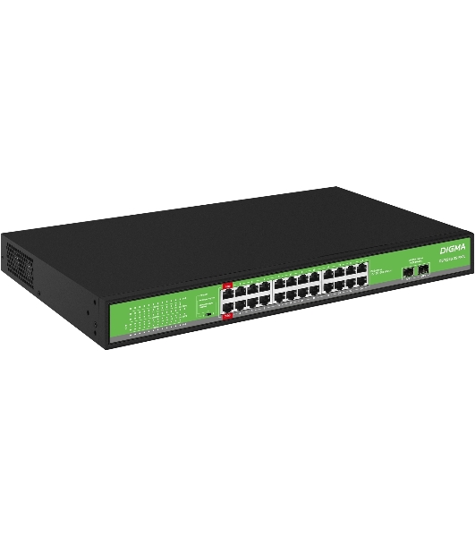 Коммутатор Digma DSP224G-2S-R400 (L2) 24x1Gbит/с 2SFP 24PoE 24PoE+ 2PoE++ 400W неуправляемый