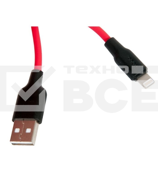 Кабель USB 2.0 hoco X21, силиконовая оплетка, AM/Lightning M, черно-красный, 1м