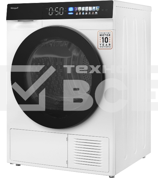 Сушильная машина Weissgauff WD 999 Heat Pump Full Touch белый/черный, 10 кг, сушка - тепловой насос, программ - 16, 60 x 85 x 62 см