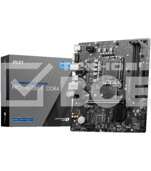 Материнская плата MSI PRO H610M-E DDR4, LGA 1700, Intel H610, 2xDDR4, 4xSATA, 1xM.2, 1xPCIe 4.0 x16, 1xPCIe 4.0 x1, 1xHDMI, 1xVGA, 1xRJ45 1Gb, 2xUSB-A 3.2 Gen 1, 4xUSB-A 2.0, 3x3.5мм, 7.1, mATX