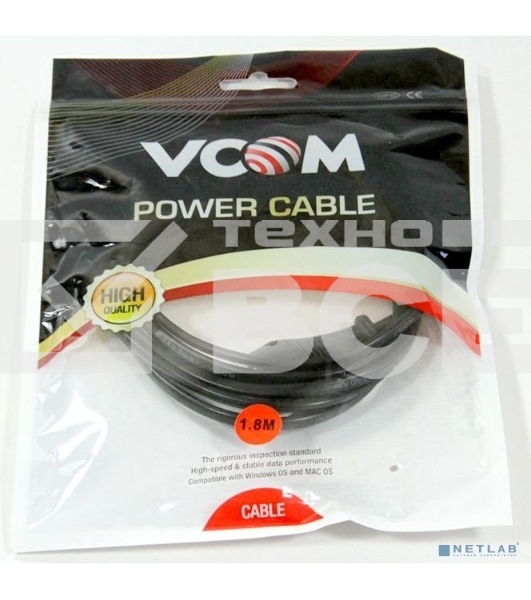 Кабель для аудио-видео техники IEC-320-C7--розетка 220V, 2-pin, 1,8м, медь, VCOM