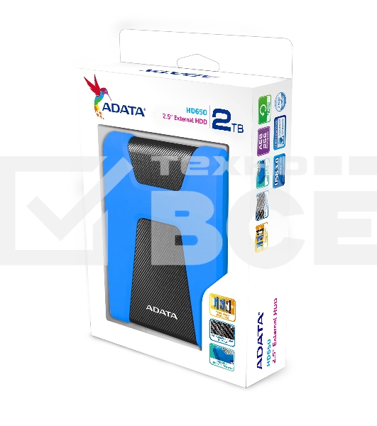 Внешний жесткий диск AData USB 3.1 2Tb AHD650-2TU31-CBL HD650 DashDrive Durable 2.5