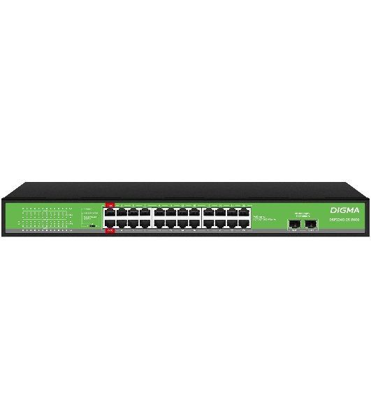 Коммутатор Digma DSP224G-2S-R400 (L2) 24x1Gbит/с 2SFP 24PoE 24PoE+ 2PoE++ 400W неуправляемый