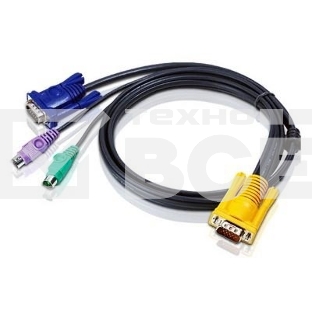 Кабель ATEN KVM Cable 2L-5203P Кабель для KVM: 2*PS/2(m)+DB15(m) (PC) -на- SPHD15(m) (KVM), 3м