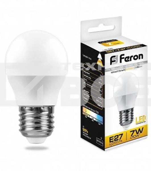Лампа светодиодная FERON LB-95 (25481) 7W 230V E27 2700K G45