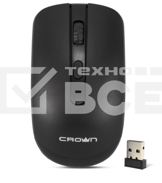 Мышь беспроводная Crown CMM-336W черный, 1600 dpi, радиоканал, USB, кнопки - 4