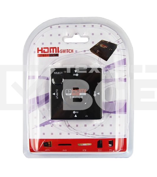Переключатель гнездо HDMI на 3 гнезда HDMI, без питания, пластик  Rexant