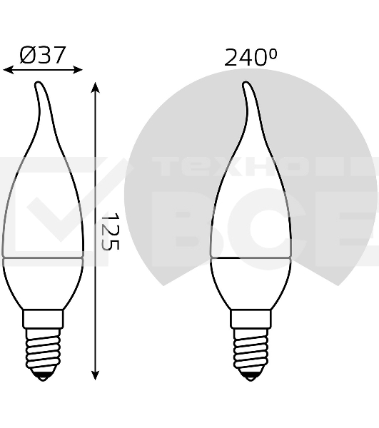 Лампа светодиодная Tailed 6.5Вт свеча 4100К белый E14 550лм 150-265В GAUSS 104101207