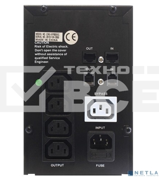 Источник бесперебойного питания CROWN Line Intractive CMU-SP800 COMBO USB 800VA\480W, корпус металл, 1x12V/9AH, розетки 4*IEC + 2*EURO+1*IEC bybass, трансформатор AVR 140-290V, съемный кабель 1.2 м, порт RJ11/45, порт USB, защита: от перегрузки, от КЗ, от скачков напряжения