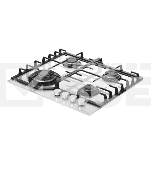 Варочная поверхность Kuppersberg FG 66 W газ, High-Tech, 59 см, автоматический электроподжиг, газ-контроль, форсунки под сжиженый газ, SABAF конфорки, чугунные решетки, цвет белый, цвет фурнитуры белый