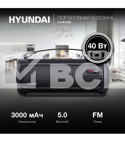 Портативная колонка Hyundai H-PS1025 черный 40W 2.0 BT 10м 3000mAh