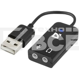 Кабель-переходник Defender / Аудиовход: 2 x 3.5 мм jack/ Аудиовыход: USB / встроенная звуковая карта. (63002)