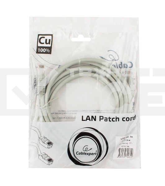 Патч-корд медный UTP Cablexpert PP10-3M кат.5e, 3м, литой, многожильный (серый)