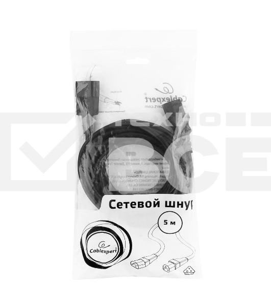 Кабель питания сист.блок-монитор Cablexpert PC-189-VDE-5M, 5м, C13-C14, VDE, 10А, Сечение провода: 0,75 мм2, черный, с заземлением