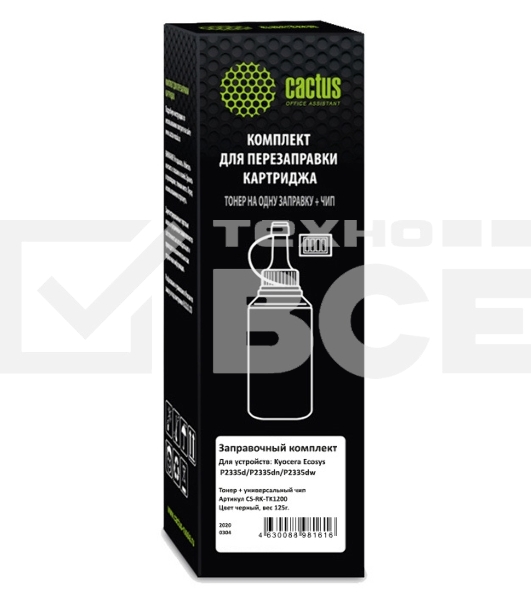 Тонер Cactus CS-RK-TK1200 черный туба 125гр. (в компл.:чип) для принтера Kyocera Ecosys P2335d/P2335dn/P2335dw
