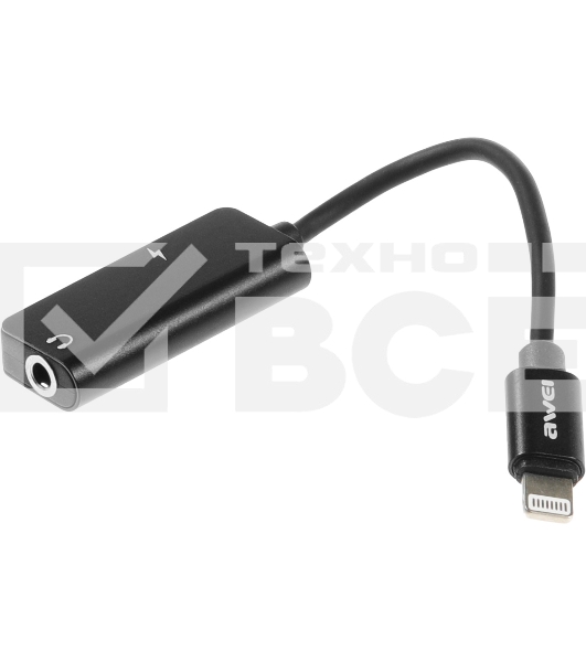 Переходник аудио Premier AWEI lightning/Jack 3.5 (f) 0.1м. черный