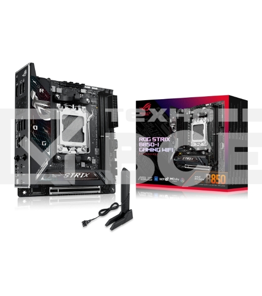 Материнская плата ASUS ROG STRIX B850-I GAMING WIFI, AM5, AMD B850, 2xDDR5, 2xM.2, 2xSATA, PCIe 4.0 x16, 1xHDMI, 1xUSB Type-C, 1x2.5Gb LAN, Wi-Fi 7, Bluetooth 5.4, 5xUSB-A 10Gbps , 1xUSB-C 20Gbps, 2xUSB-A 2.0, 3x3.5 мм, S/PDIF, 7.1, Mini-ITX