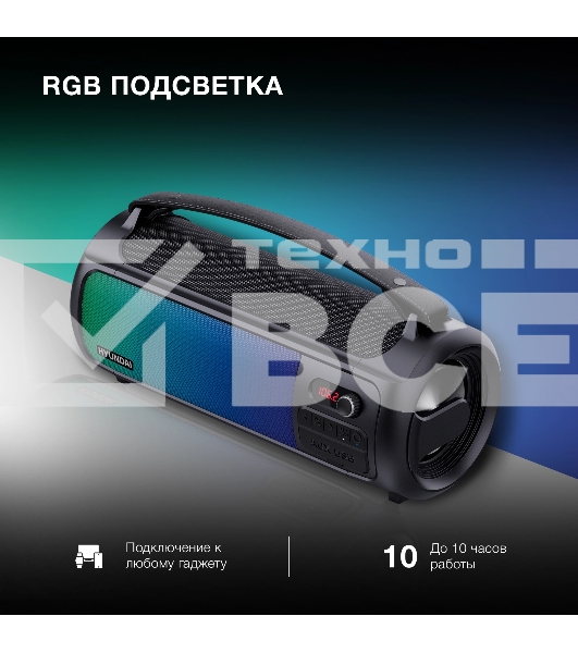 Портативная колонка Hyundai H-PS1025 черный 40W 2.0 BT 10м 3000mAh