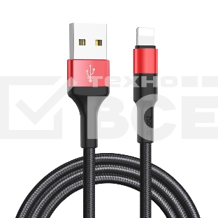 Кабель USB 2.0 hoco X26, AM/Lightning M, черно-красный, 1м
