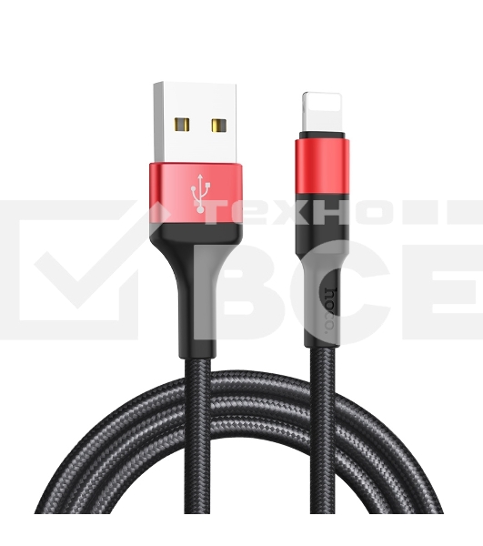 Кабель USB 2.0 hoco X26, AM/Lightning M, черно-красный, 1м