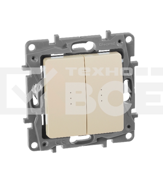 Переключатель 2кл с подсветкой,10АХ, сл.кость