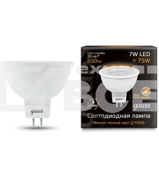 Светодиодная лампа GAUSS 101505107 LED MR16 GU5.3 7W 600lm 2700K 1/10/100