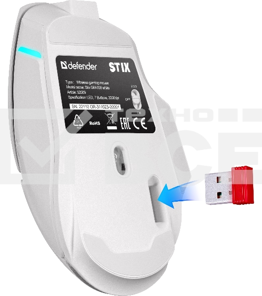Мышь беспроводная Defender Stix GM-009 белый, 3200 dpi, радиоканал, USB, кнопки - 7