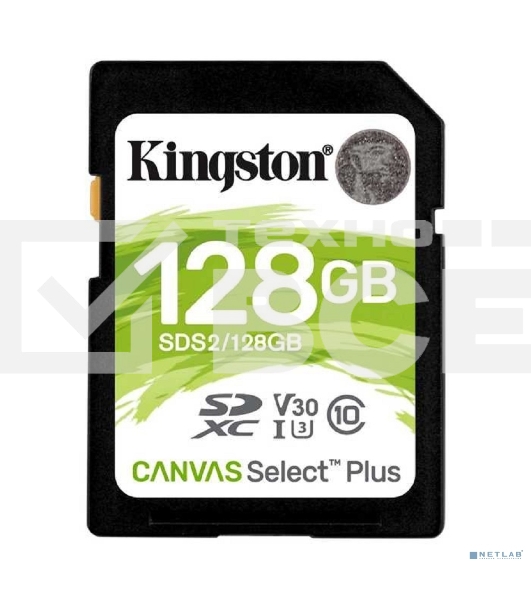 Флеш карта SDHC 128Gb Class10 Kingston <SDS2/128GB>, Canvas Select 100R CL10 UHS-I