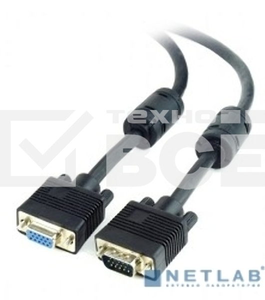 Кабель Gembird/Cablexpert CC-PPVGAX-6B, Кабель удлинитель VGA Premium , 15M/15F, 1.8м, чёрный, тройной экран, феррит.кольца